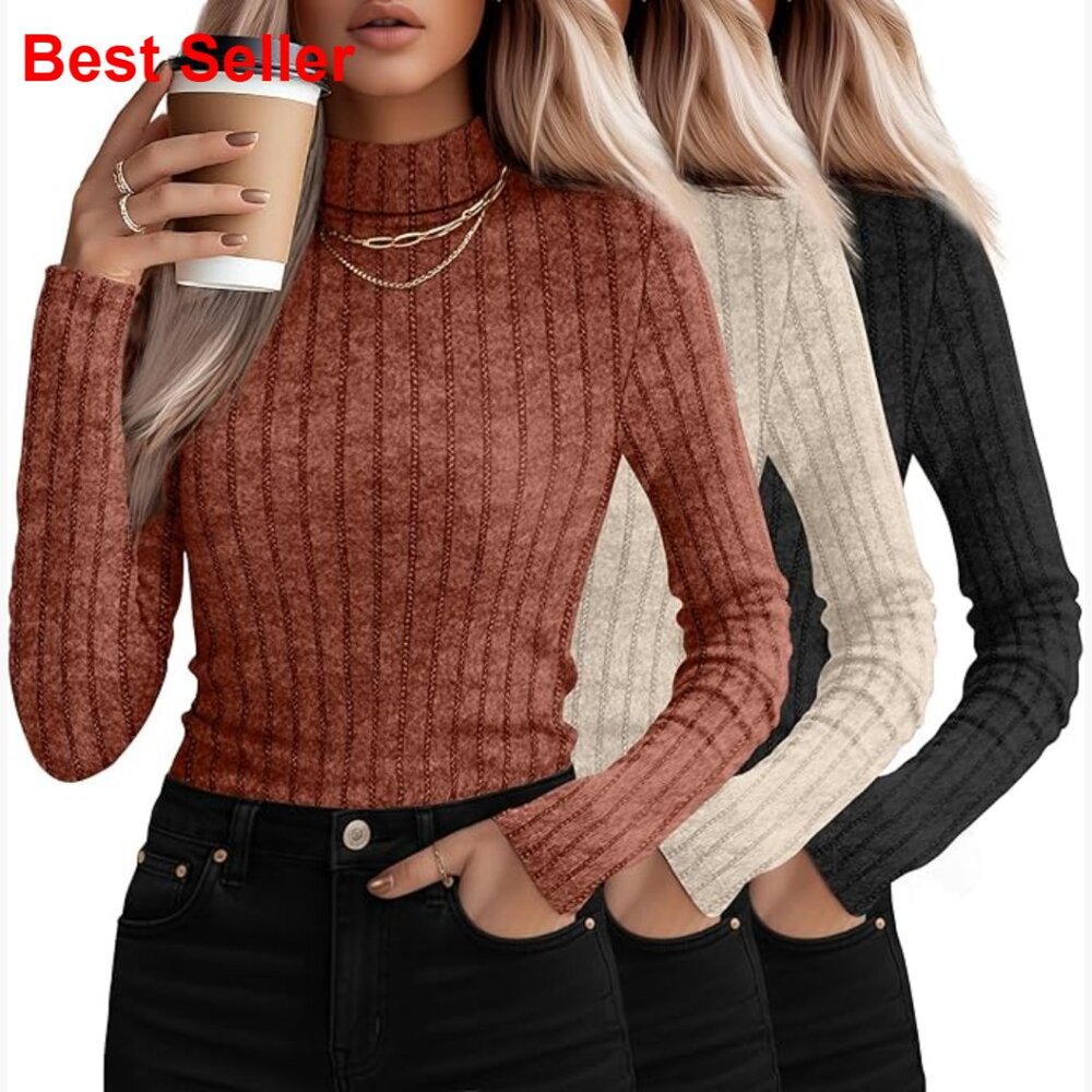 Mock Turtleneck Sweaters, Long Sleeve Ribbed Knit Tops, Polyester Blend
